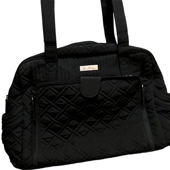 Vera Bradley Black Quilted Diaper Bag Tote Large W/Changing Pad Stroller Travel - Picture 2 of 13